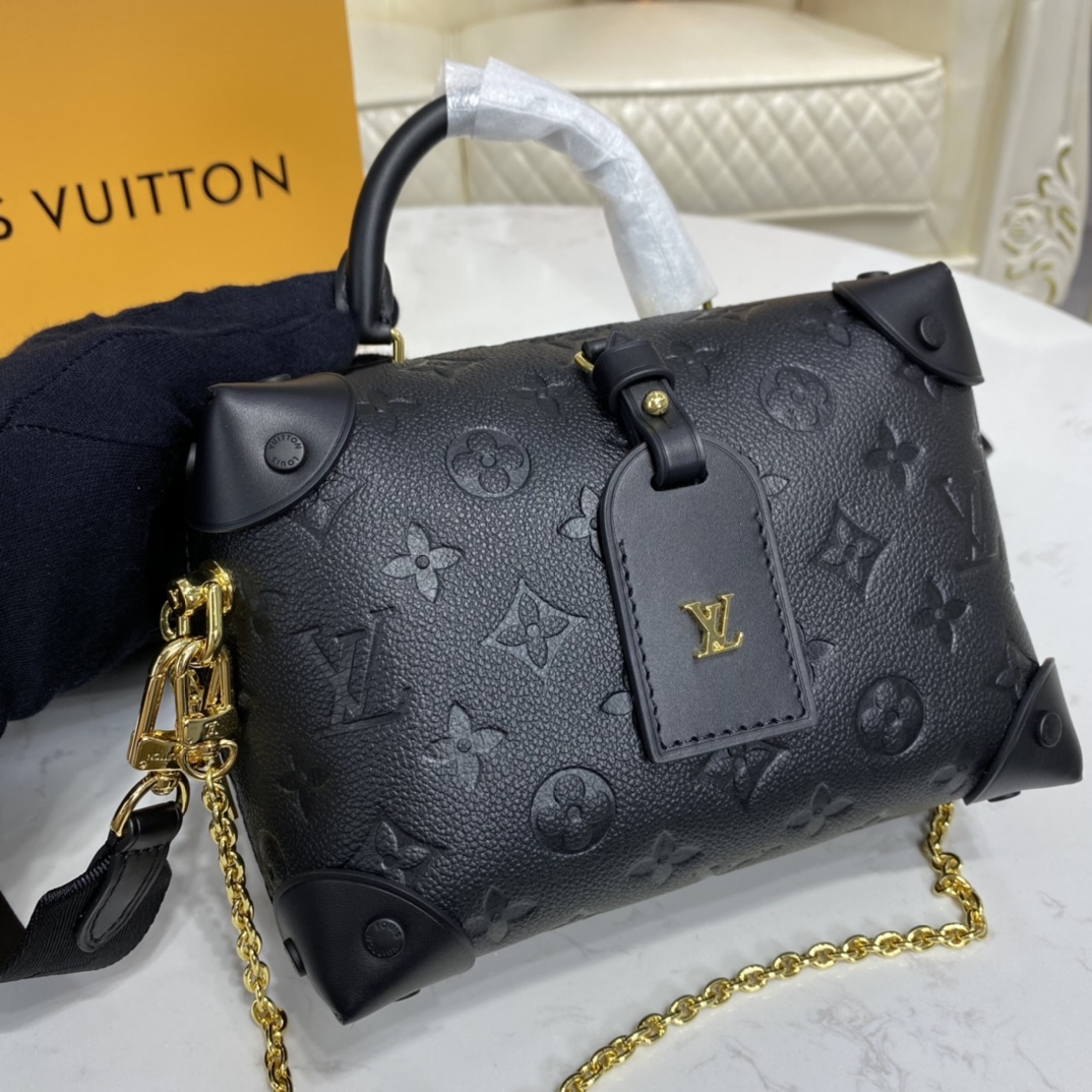 Louis Vuitton PETITE MALLE SOUPLE Handbag Embossed Grained M45393 Black